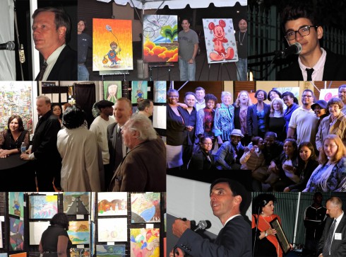 A collage of photos from an art auction helping raise funds for mental health initiatives