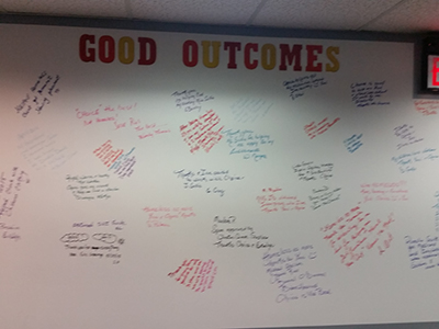 The Good Outcomes Wall at the CHOICE White Plains office filled with positive experiences