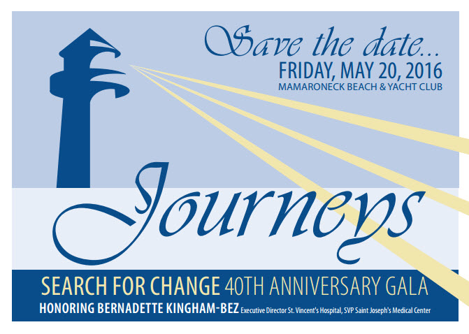 Save the date card for the Search for Change 2016 Gala event
