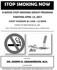 Flyer for the 8 week smoking cessation program to help people quit cigarettes at CHOICE