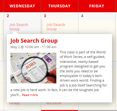 A screenshot of a calendar event for job search group