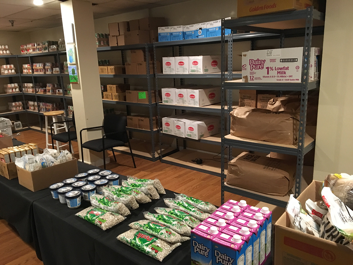 Dry and canned goods stocked at a food pantry to help fight food insecurity